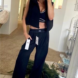 ALO Yoga Black Wide-Leg Lounge Pants with Logo Waistband